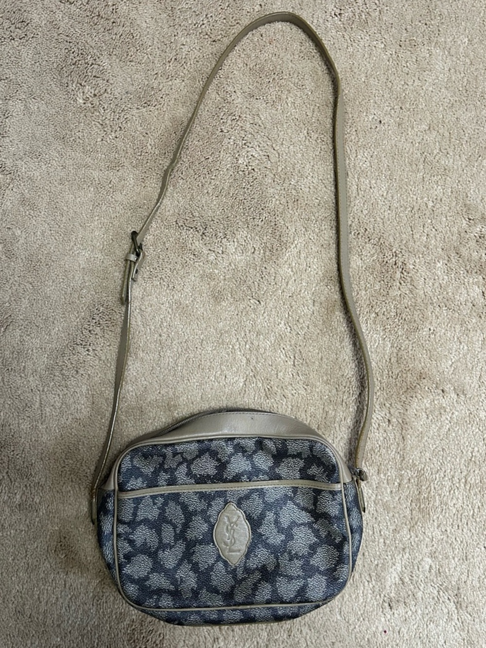 Vintage YSL Yves Saint Laurent Gray animal print Crossbody Bag